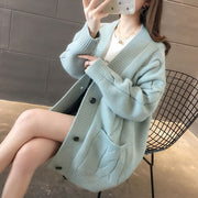 Vneck Cableknit Loose Fitting Womens Outerwear