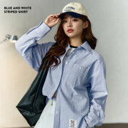 Women's French-style Blue Sun-Protective Casual Cotton-Linen Striped Shirt