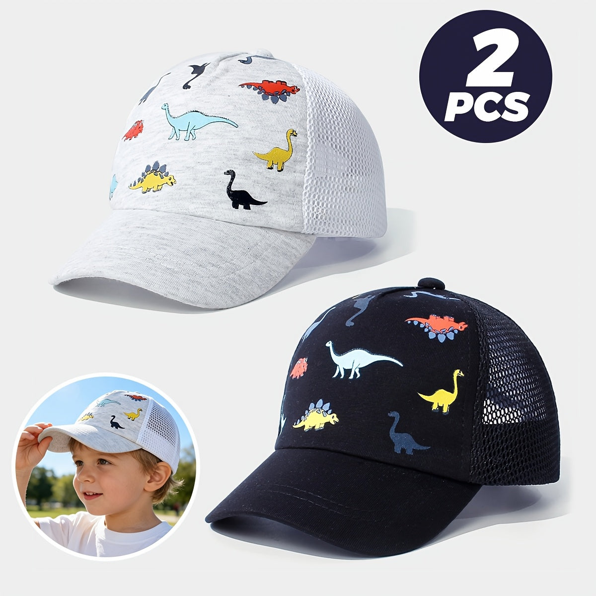 Dinosaur Print Mesh Baseball Cap Set for Spring and Summer