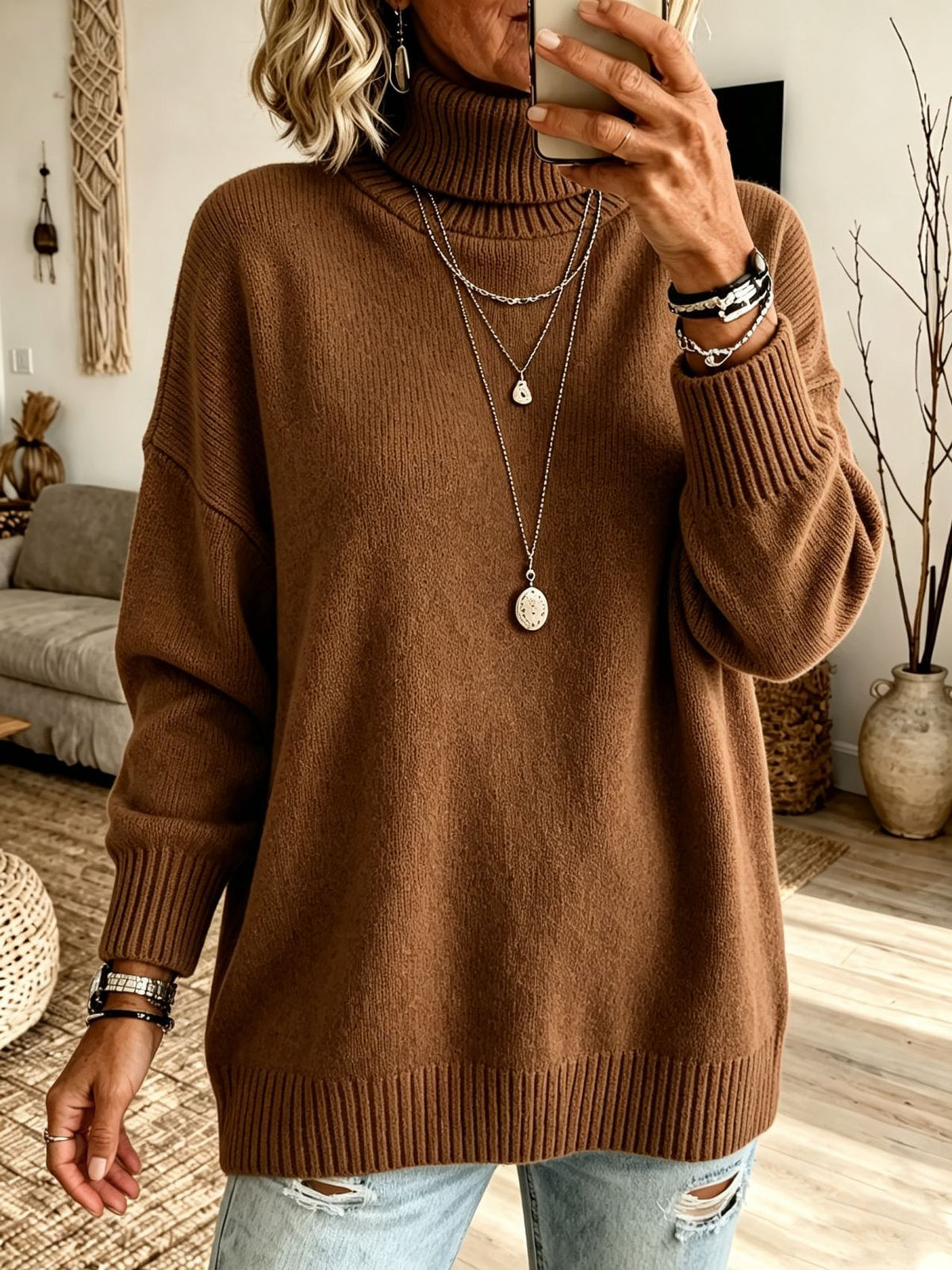 Womens Velvet Long-sleeve Turtleneck Sweater