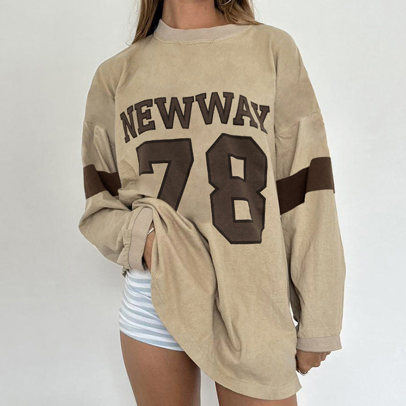 Cute College Style Digital Print Loose Sweatshirt