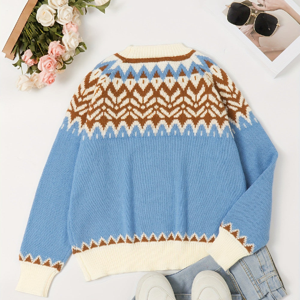 Ethnic Embroidered Loose Round Neck Women's Sweater