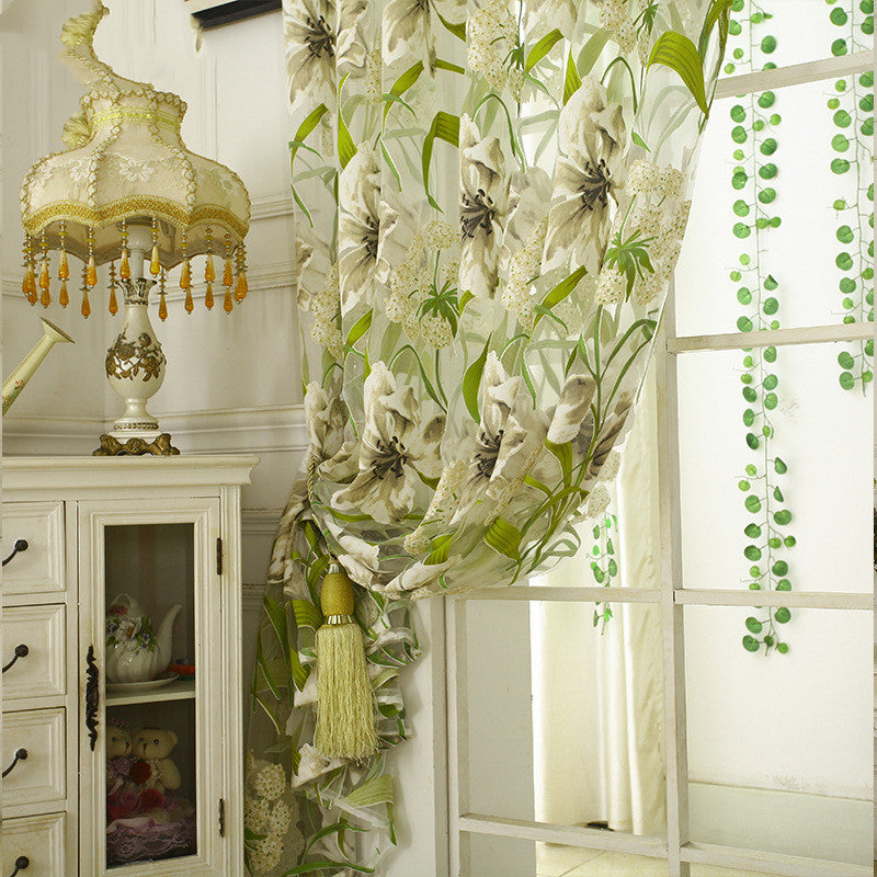 White Striped Yarn Translucent Curtain for Bedroom
