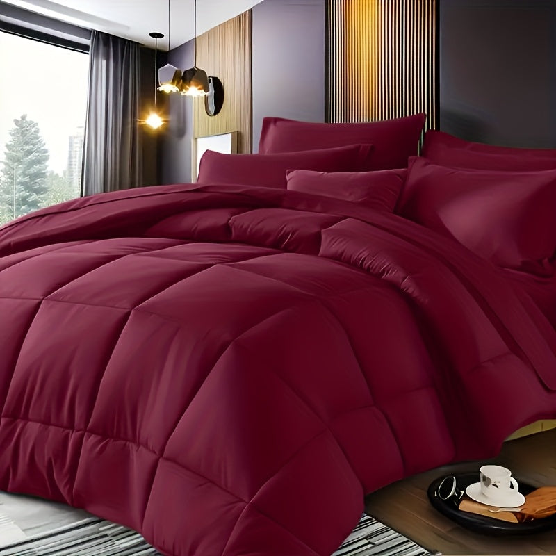 3pcs Solid Color Comforter Set, Ultra-Soft All-Season Comforter, Includes 1/2 Pillowcases, Breathable Comforter, Warm Winter, Comfortable Winter Comforter, Soft And Thickened, Suitable for All Seasons
