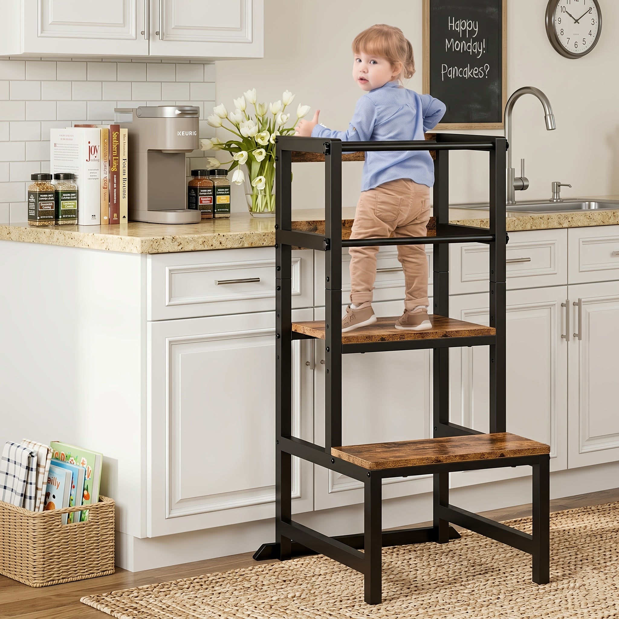 Adjustable Toddler Step Stool with Safety Rail