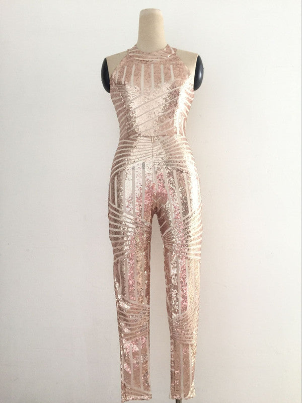 Elegant Backless Jumpsuit in Champagne & Black