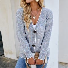 Wool Rain Contrast Color Button Sweater Women