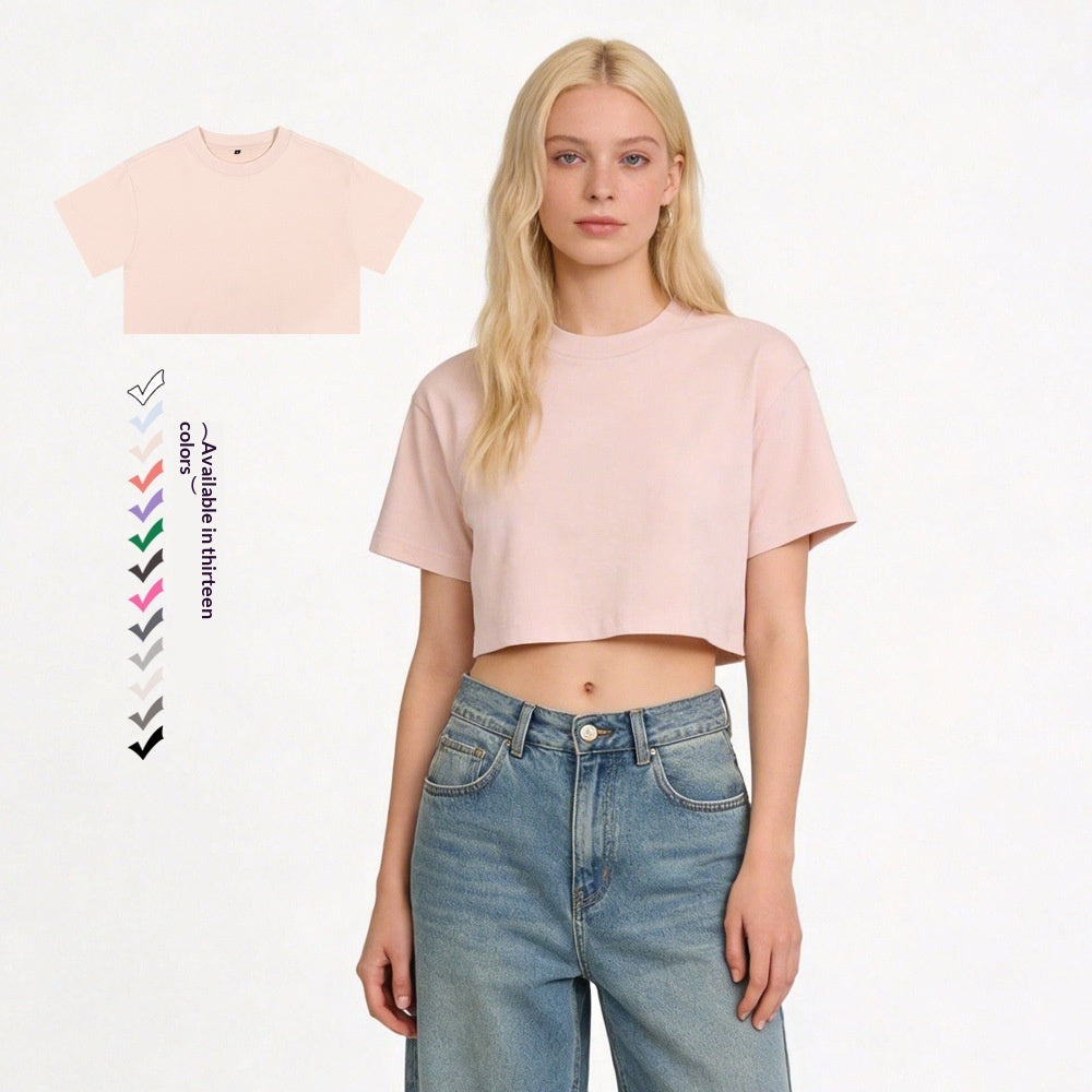 Crop Top T-Shirt for Women - Relaxed Fit, Round Neck
