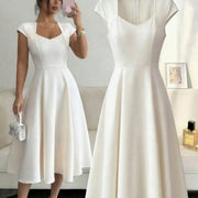 French-style Vintage Casual Mid-length Dress with Short Sleeves