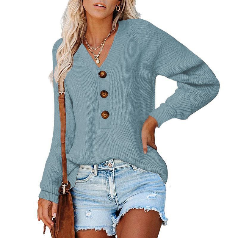 Women's V-Neck Button Knit Sweater