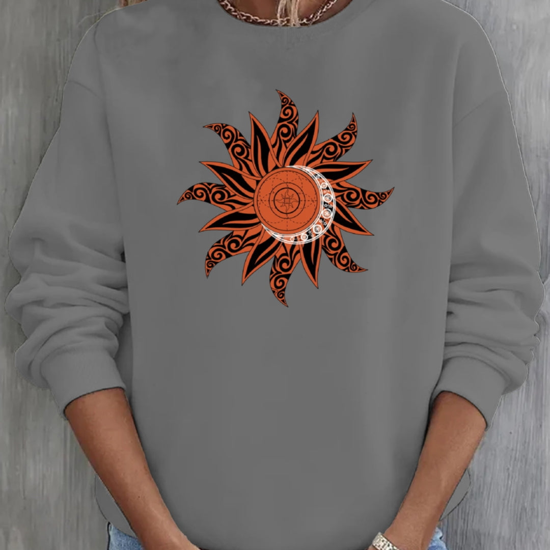 Cute Sun Print Casual Round Neck Pullover Sweater