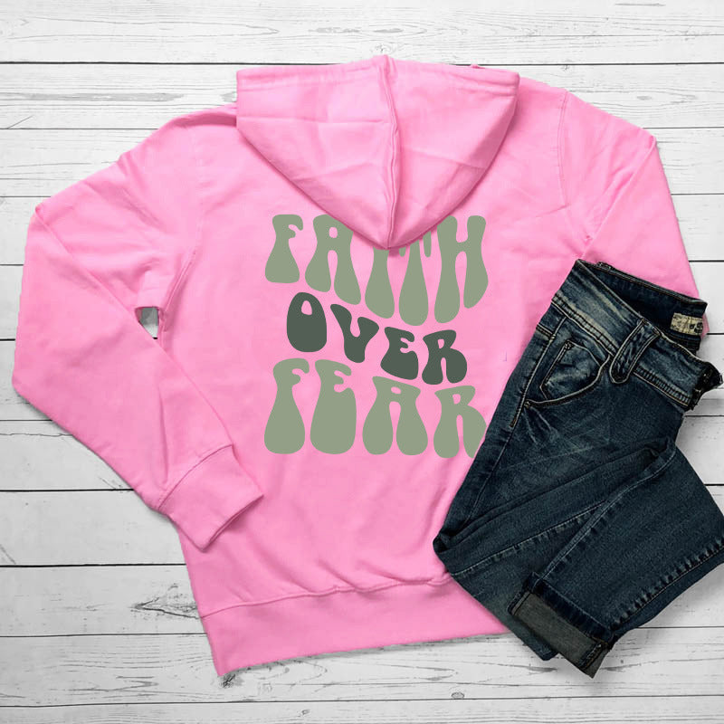 Faith Over Fear Women's Letter Print Kangaroo Pocket Hoodie