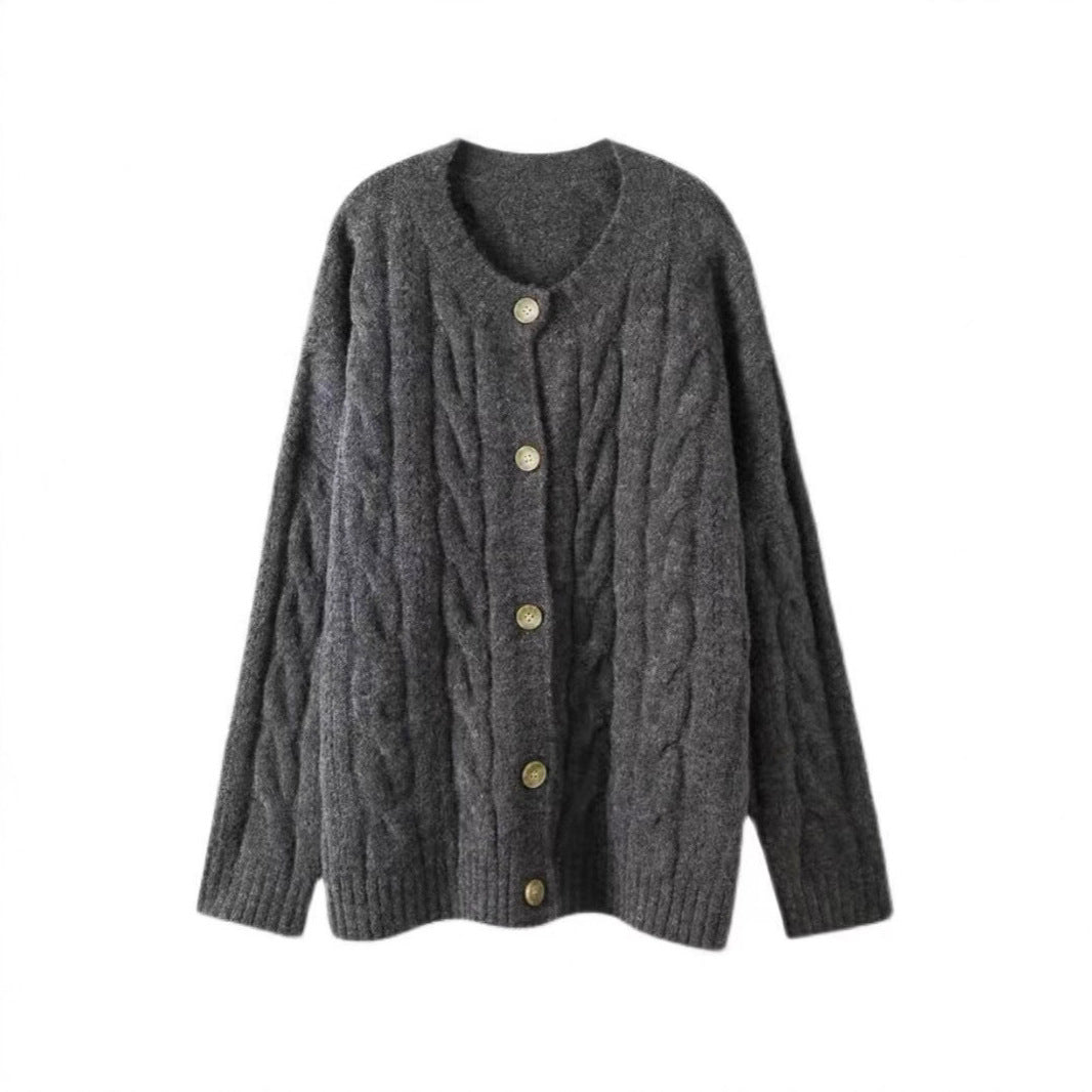 Cable-knit Sweater Jacket for Women Spring and Autumn Knitwear