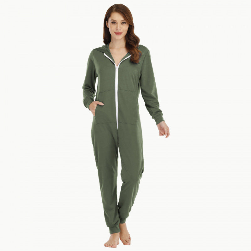 Womens Fashionable Hooded Jumpsuit Loungewear