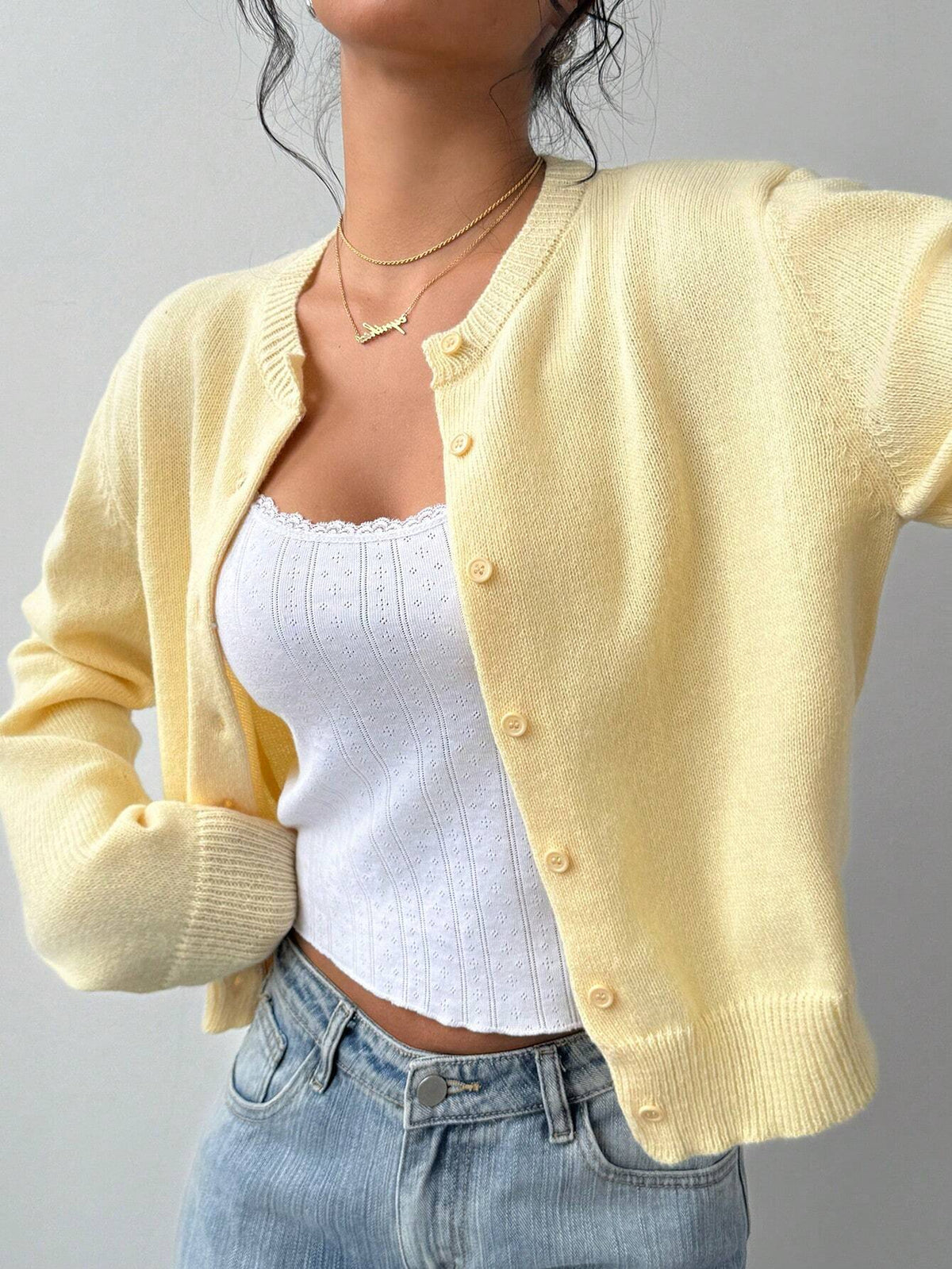 Chic Long Sleeved Knitted Cardigan Fashion Slim Solid Color Short Sweater for Women Clothing