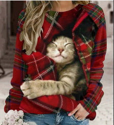 Women's Christmas Printed Round Neck Long Sleeve T-shirt