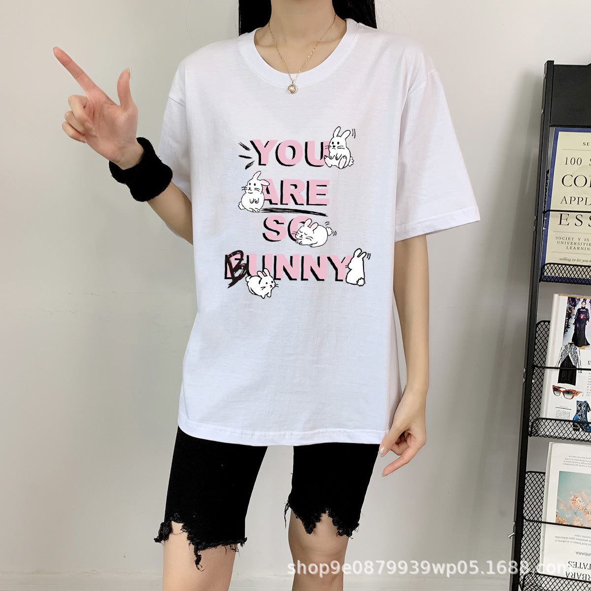 Cute Rabbit Print Cotton Short Sleeve Tee