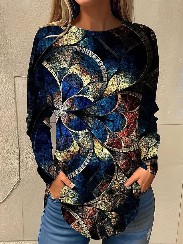Women's Casual Plus Size Round-Neck Long Sleeve Top
