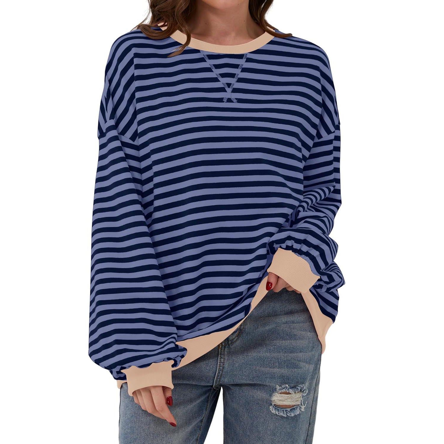 Women's Casual Striped Long Sleeve Pullover Sweater