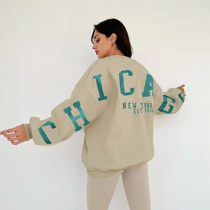 Women's Cozy Letter Print Long Sleeve Loose Pullover Sweater