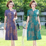 Dress for Middle-aged and Elderly Women Short-sleeved Western Elegant Design