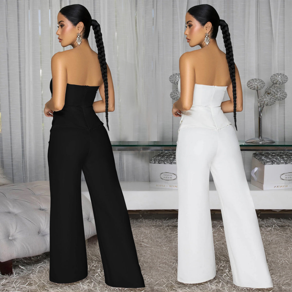 Women's Sexy Strapless Backless Wide-Leg Jumpsuit