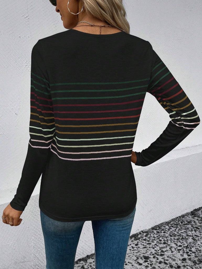 Women's Striped Round Neck Long Sleeve Casual Top