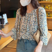 Floral Shirt Western Style Super Fairy Puff Sleeve Top
