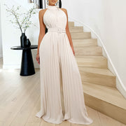 Chic Pleated Wide-Leg Sleeveless Jumpsuit with Belt