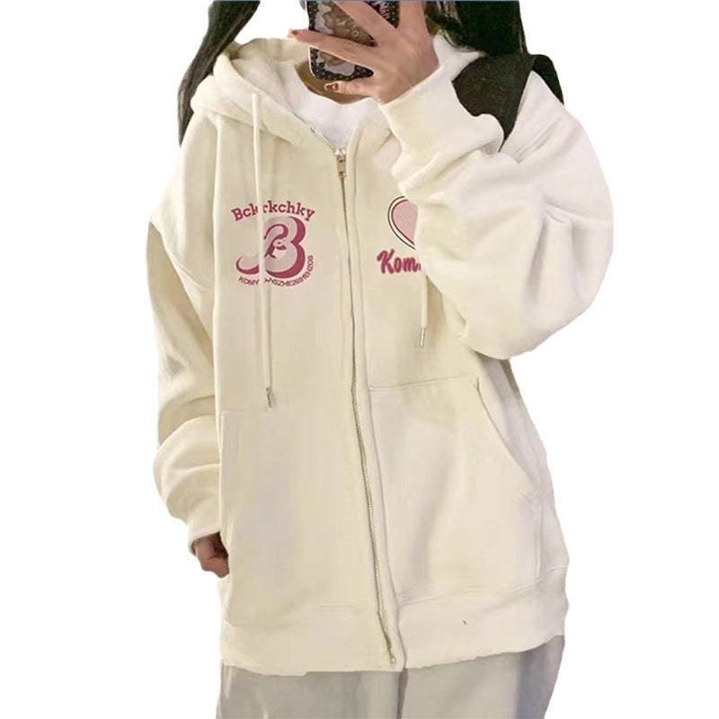 Women's Embroidered Zipper Hooded Cardigan Sweater