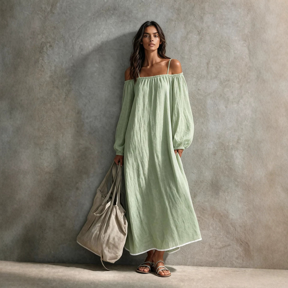 Women's Solid Color Lantern Sleeve Long Dress