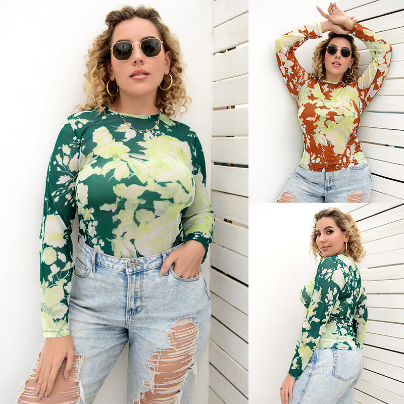 Plus Size Tie-Dye Slim Mesh Top