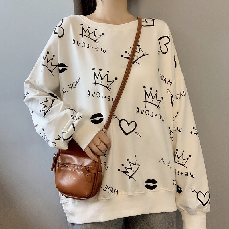 Grafiti Print Oversized Long Sleeve Sweatshirt