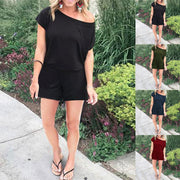 Women's Stylish Off-Shoulder Short Sleeve Cotton Jumpsuit