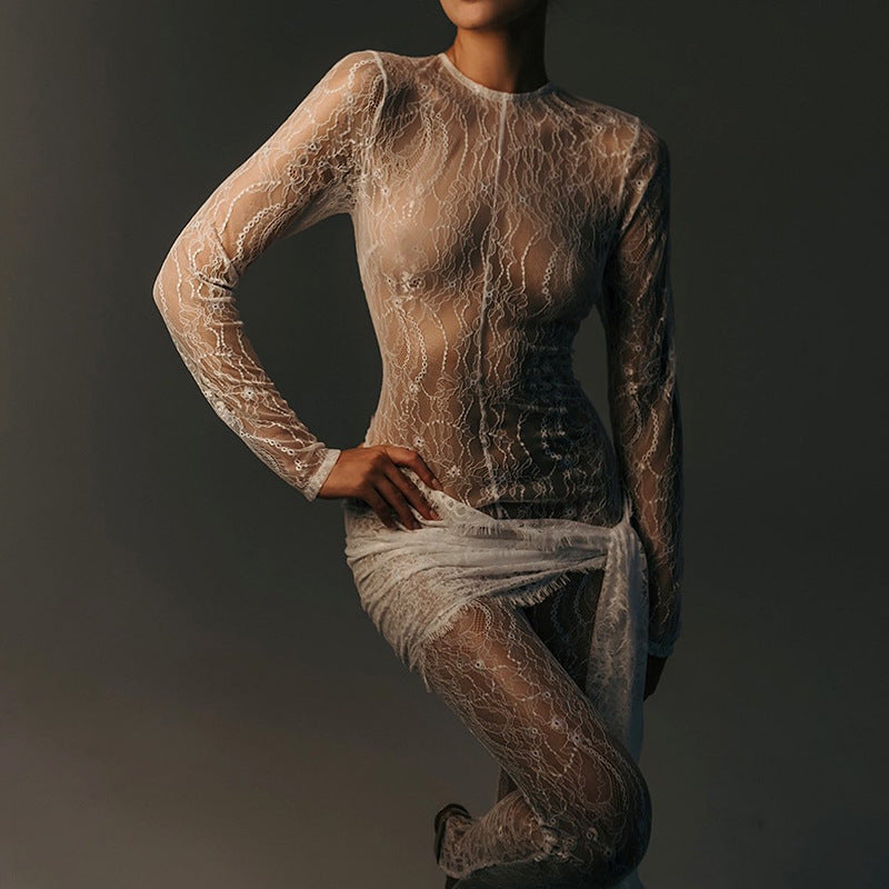 Chic Lace-Up Mesh Sheer Jumpsuit