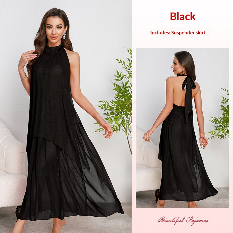 Multi-colored Mesh Halter-neck Nightdress