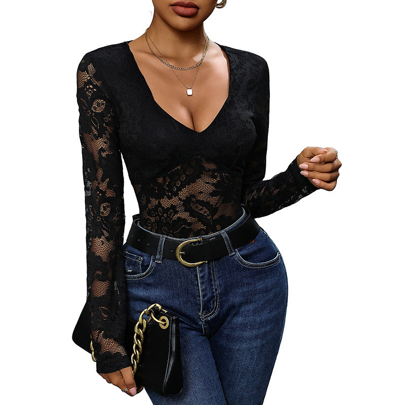 Sexy Lace Long Sleeve Romper Chic Women's Jumpsuit
