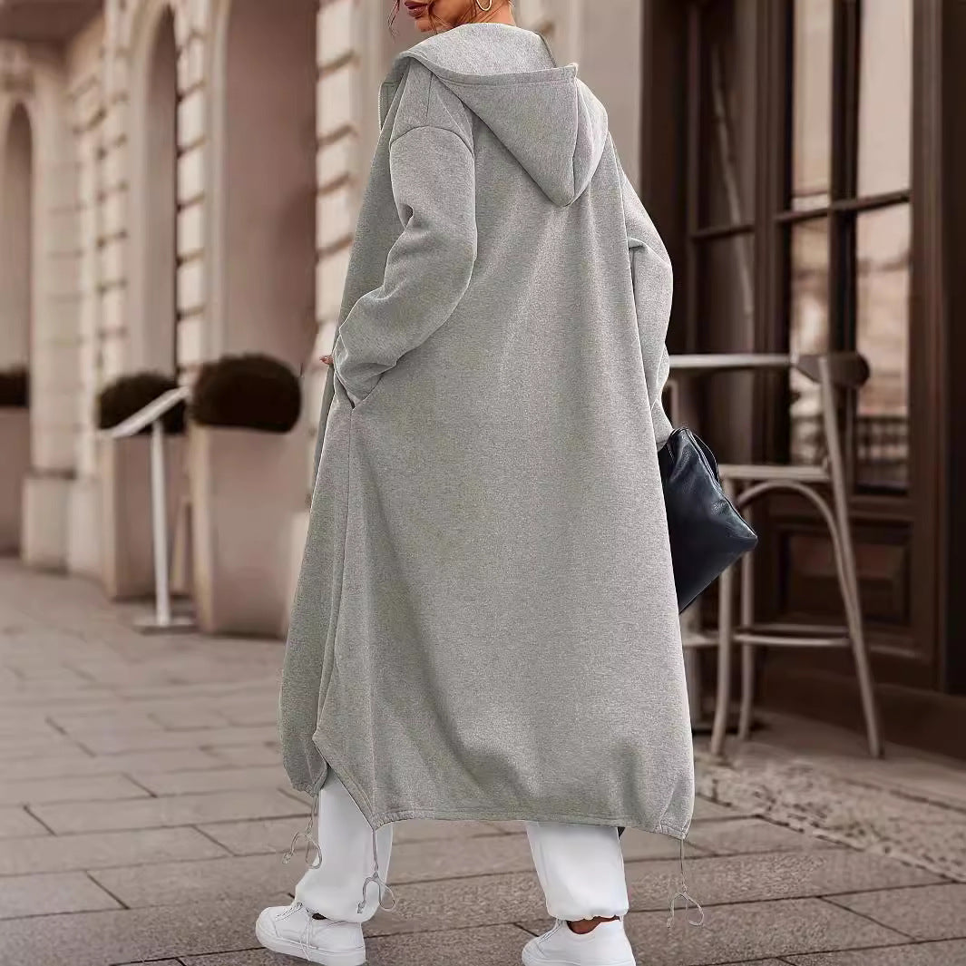 Women's Casual Solid Color Thickened Long Coat