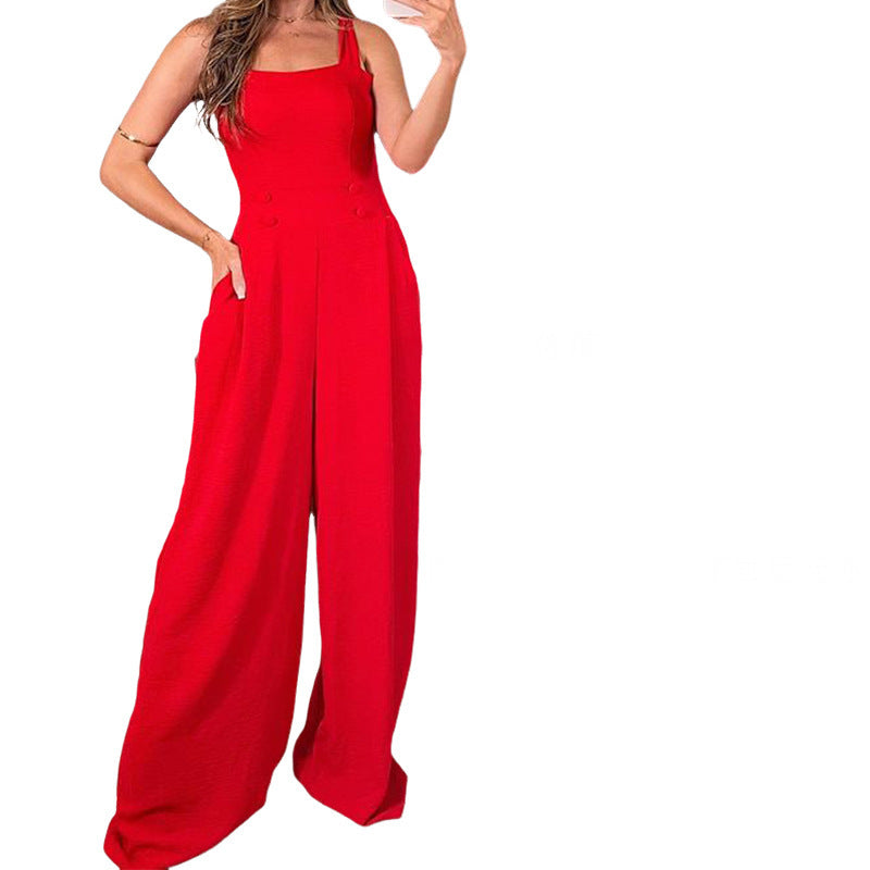 Suspender Wide-leg Long Jumpsuit