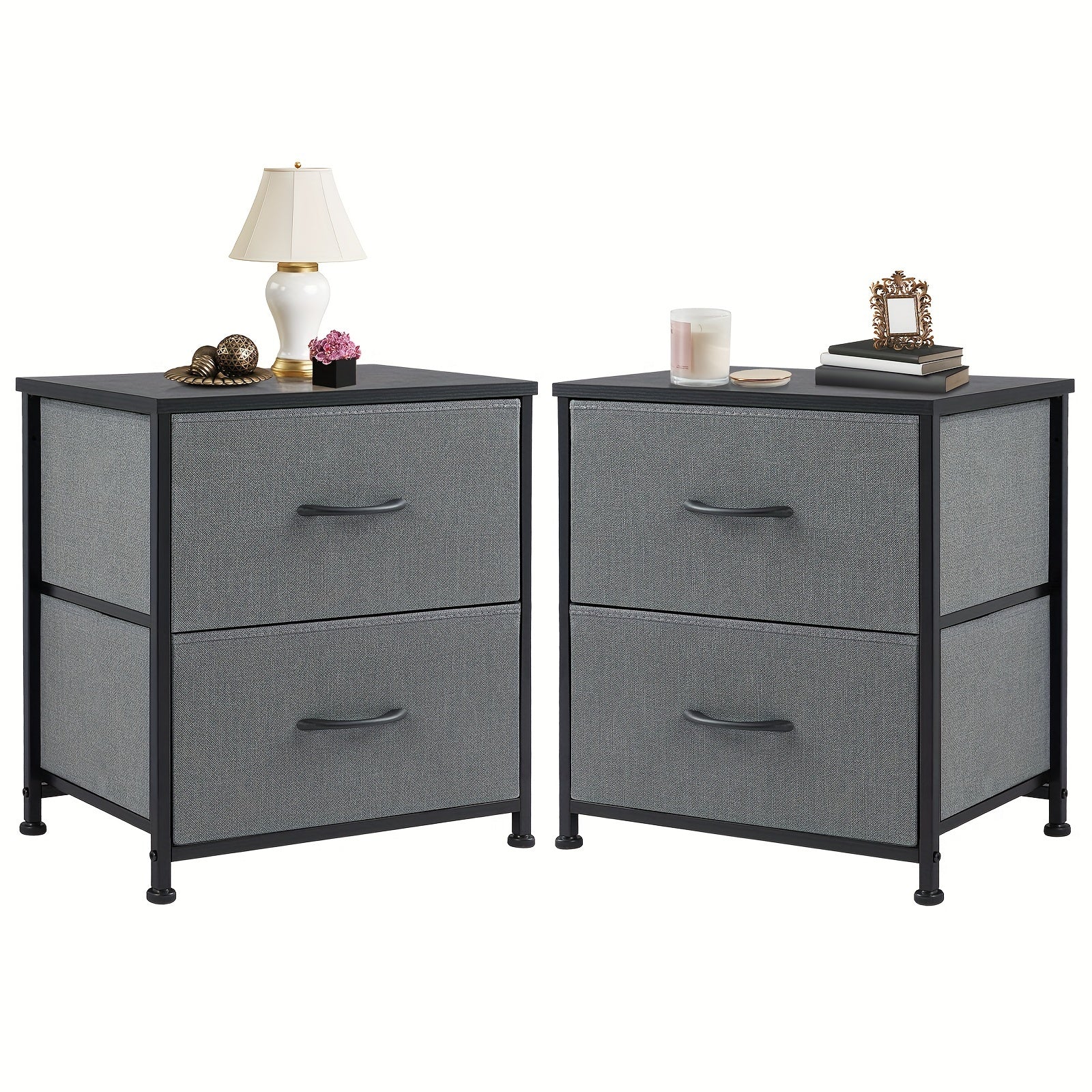 Nightstand Set Of 2, Dresser For Bedroom With 2 Drawer, Small Dresser Beside Tables, Nightstand With Removable Fabric Bins For Small Spaces, Closet, Entryway, College Dorm, 1pc/2pcs Options Available