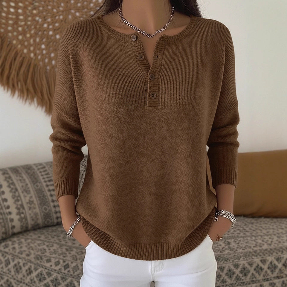 Woolen Button V-neck Women's Sweater