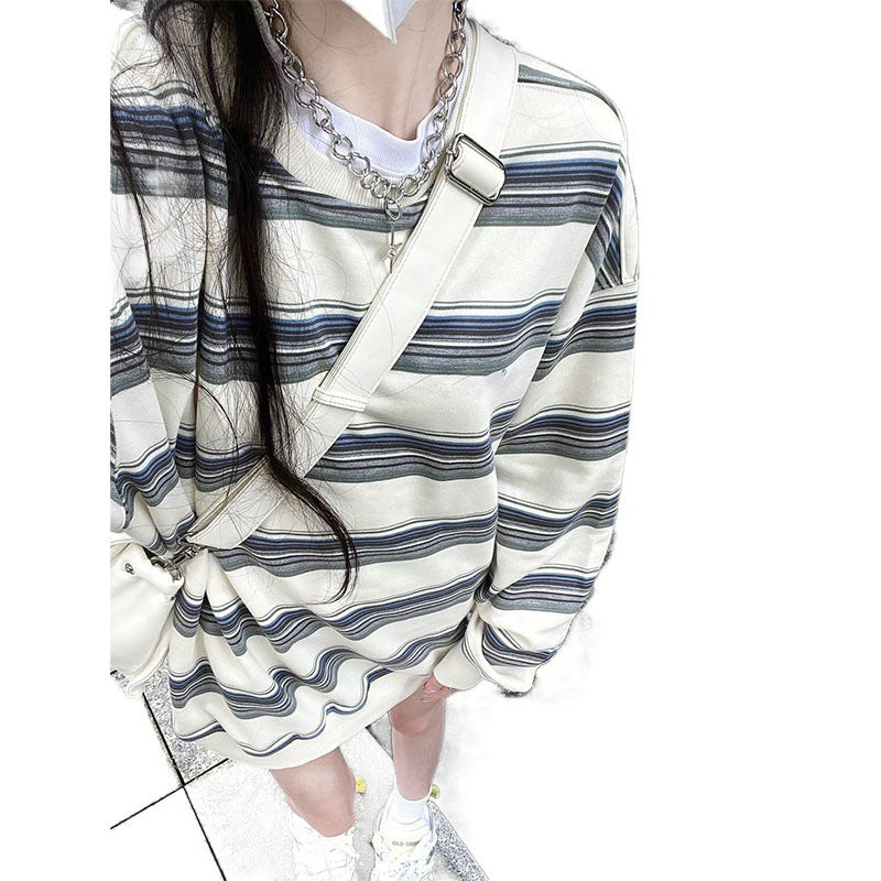 Milky White Striped Oversized Couple Sweater