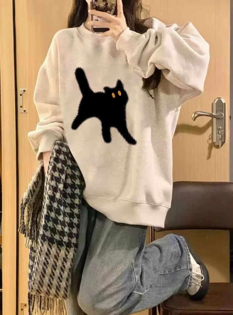 Retro Oversized Crewneck Sweater for Women