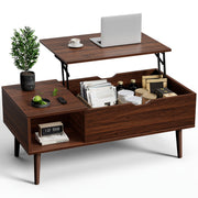Height-adjustable wooden garden coffee table with storage