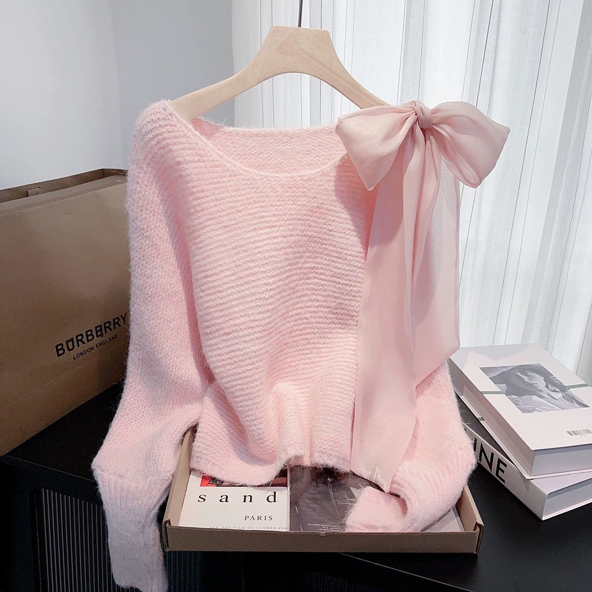 Lace-up Bow Knit Sweater Loose-fitting Cozy Top