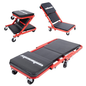 WheelX Mechanic Creeper | 36 Inches | 3-in-1/2-in-1/2-in-1 | 340lbs Capacity | Foldable | With 6pcs Wheels | Under Car Auto Repair | Red Black