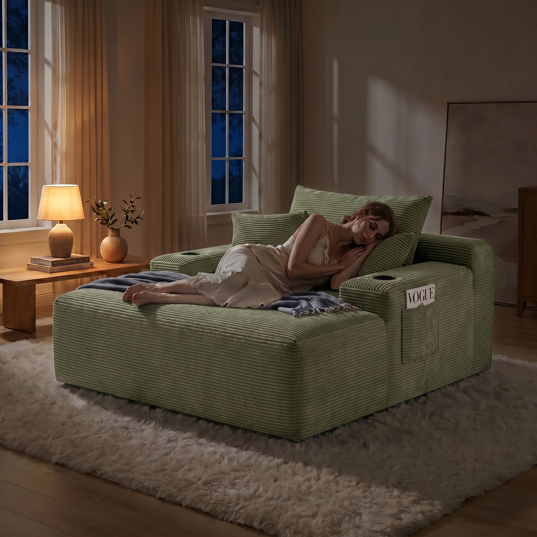 Extra-Large Convertible Chaise Lounge Sofa with High-Rebound Foldable Recliner, Pocket Spring System, High-Density Foam Padding, Cup Holder and Side Pockets