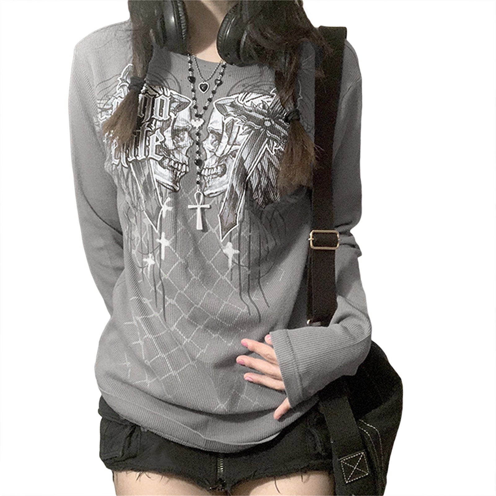 Women's Casual Halloween Skull Print Pullover Sweatshirt