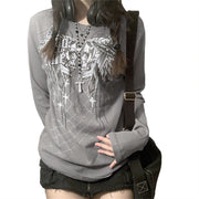 Women's Casual Halloween Skull Print Pullover Sweatshirt