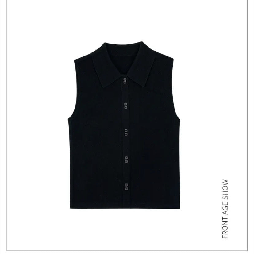 Shirt Collar Knitted Vest For Women New Autumn And Winter Base